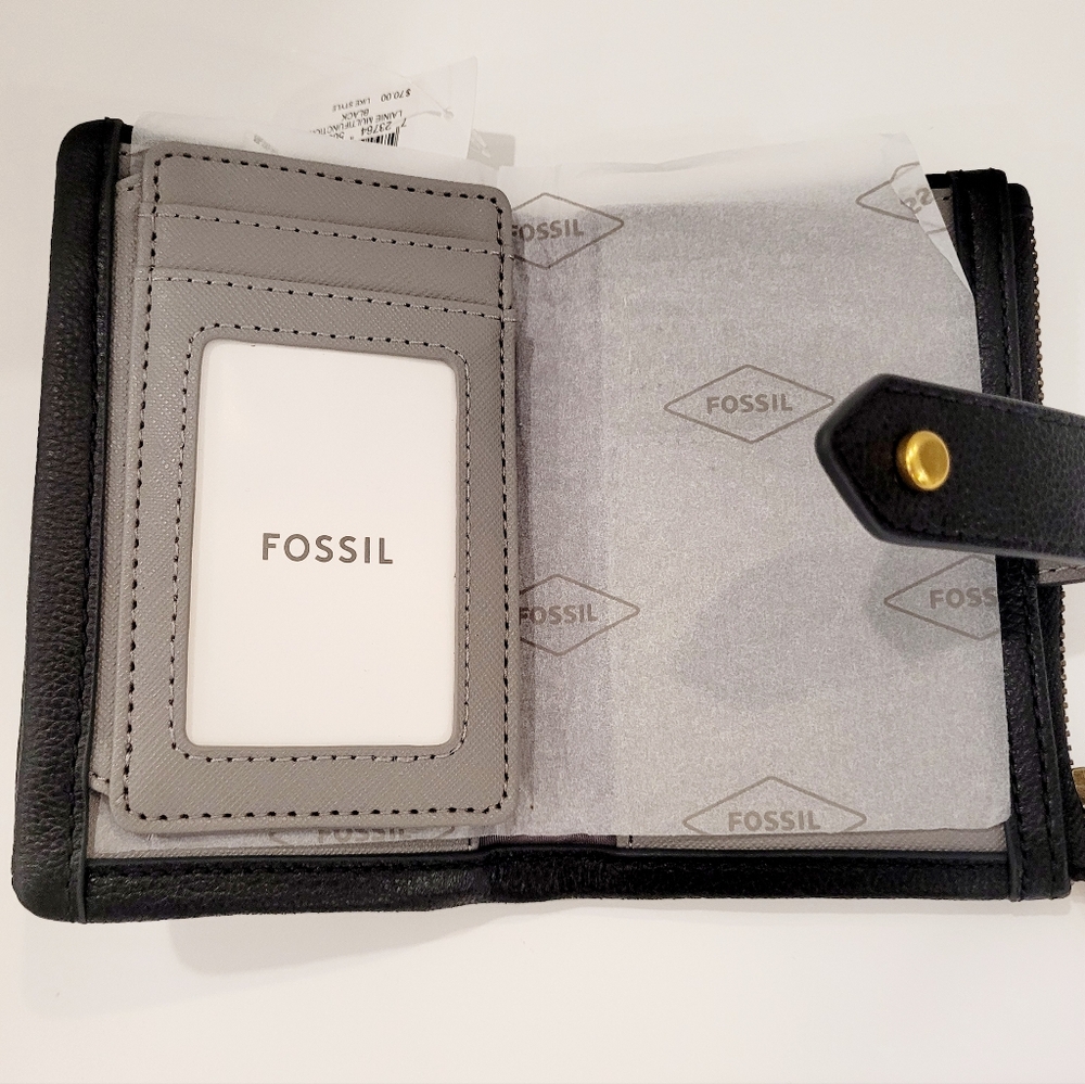 Fossil Lainie Multifunction Black Leather Wallet with Gold Accents - Picture 3 of 7